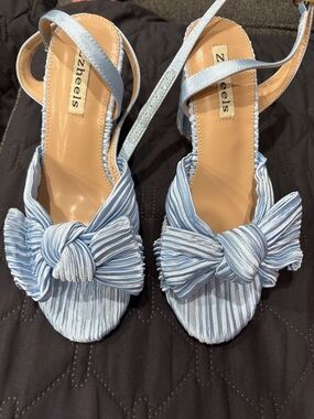 Light Blue Zzheels Women's Bow Knot Heeled Sandals Open Toe
